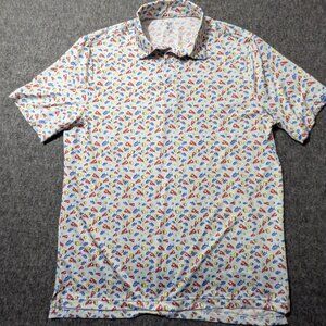 1764 Golf Polo Men’s Size M Lobster Fish Beer Print Preppy Short Sleeve 1/4 Butt